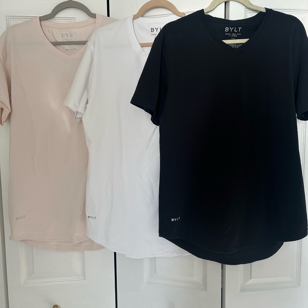 BYLT premium Drop Cut V-Neck T-Shirt Bundle- Black, White, and Pink